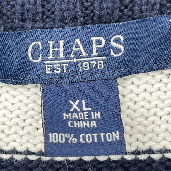 Chaps Navy Blue White Striped Knit Collared Cardigan Sweater Women's Size XL - Picture 3 of 6